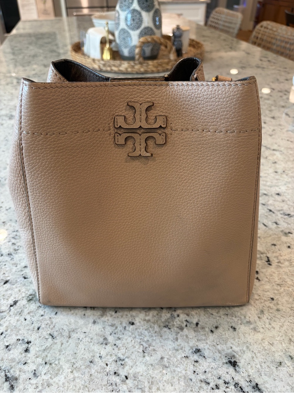 Tory Burch Cognac Pebbled Leather Shoulder Bucket Bag - Picture 2 of 4